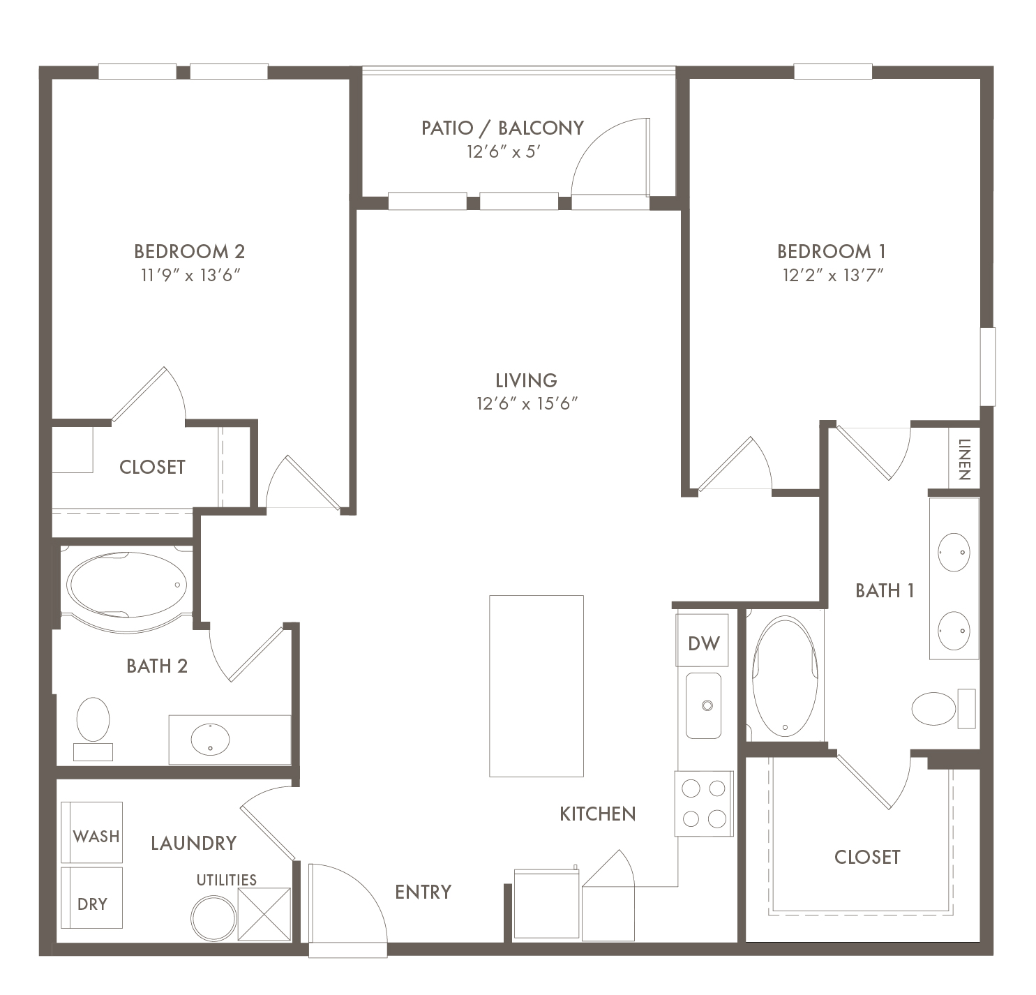 A B1C unit with 2 Bedrooms and 2 Bathrooms with area of 1,176 sq. ft